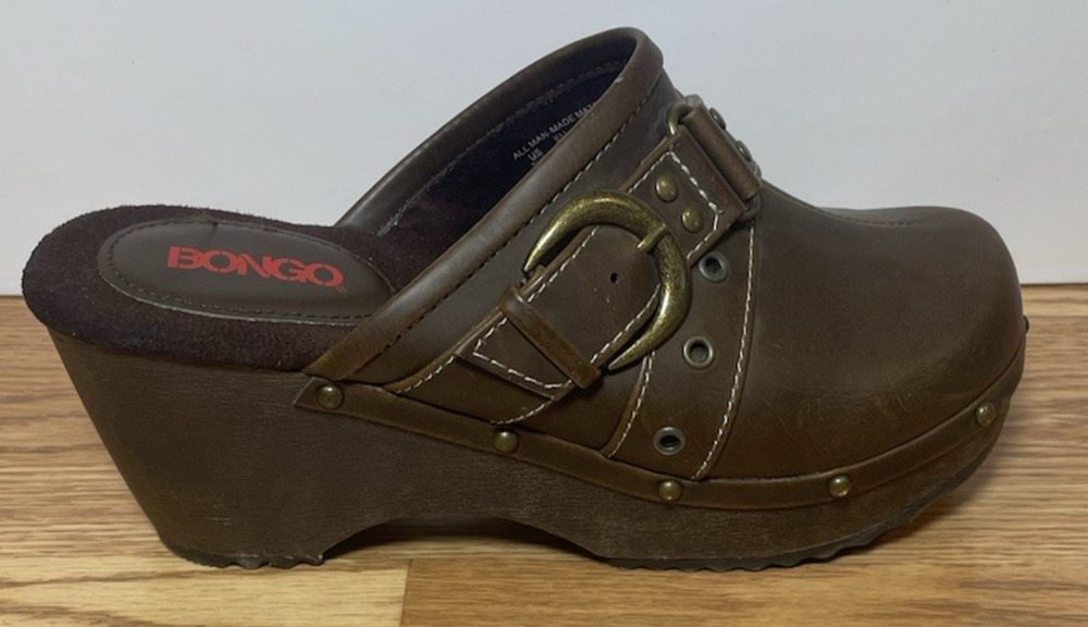 Women's Bongo Boho Buckle Studded Brown Clogs Size 7.5 Vintage